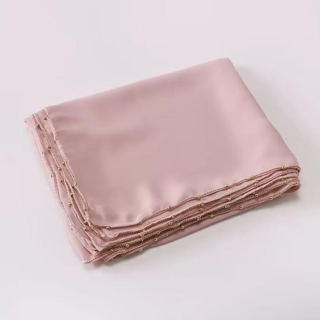 Rinestone Chiffon Hijab Scarf With Chains Women Muslim Hijab Luxury Bead Pearl Scarves Shawl Women Long Scarf Shawl Head Wraps