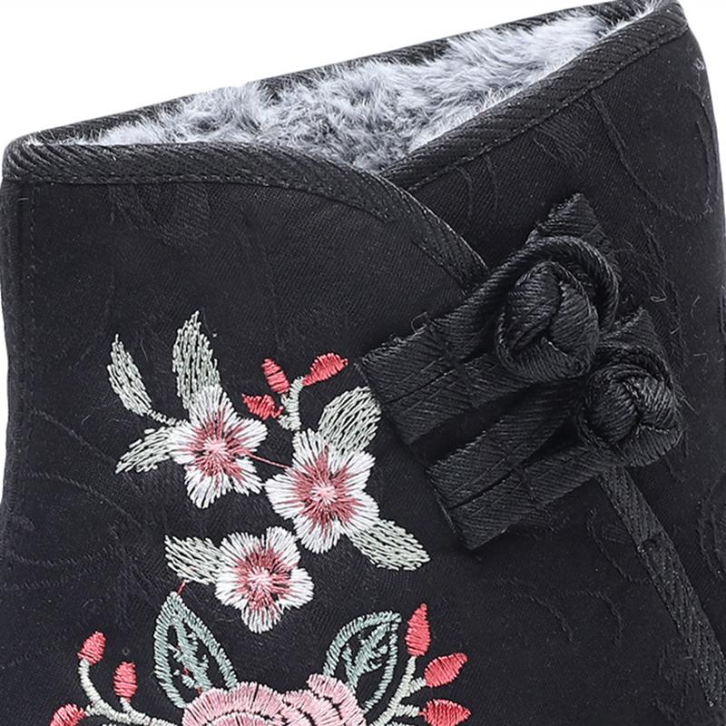 Thickened Floral Embroidery Women's Winter Boots Snow Boots Warm Shoes Mothers Shoes