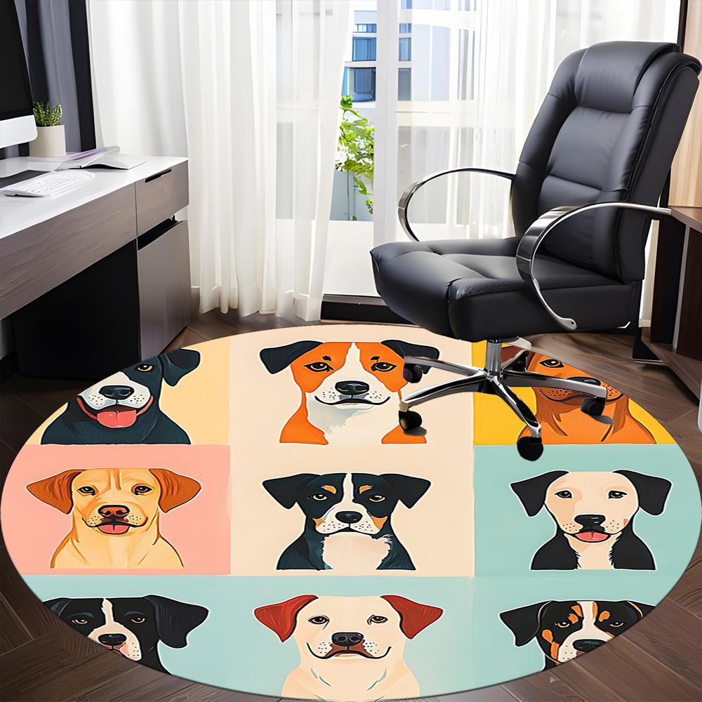 1pc Dogs Breeds Office Round Area Rug, Under Office Chairs Bedroom Living Room Home Decor, Room Deco