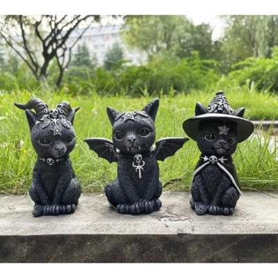 Zahrada Čarodějnice Kočka Socha Gotické Kotě Dekorace Halloween Kouzelná kočka Socha Pryskyřice Řemeslná ozdoba Domov Venkovní výzdoba nádvoří