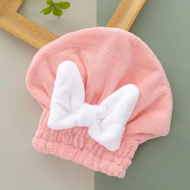 Coral Fleece Quick-Dry Bow Knot Hair Cap - Absorbent Bath Towel Head Wrap