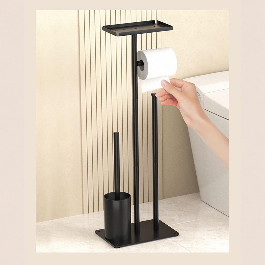 Freestanding Toilet Paper Holder Mobile Bathroom Storage Rack Toilet Brush Holder No Drilling