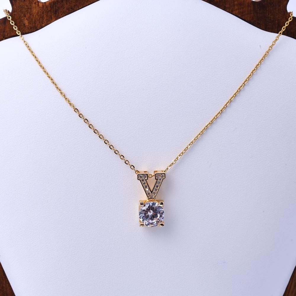 Necklace Hot Selling Korean Version, Light Luxury Style, Micro Inlaid Zircon Letter V Pendant, Fashionable and High-end, Versati