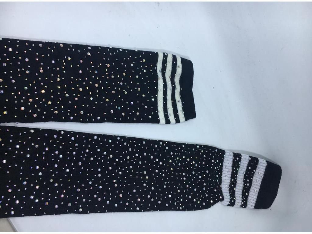 Stylish Rhinestone Women's Over-the-Knee Socks with Three-Stripe Design - XS02