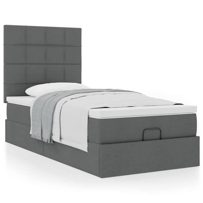 Cadre de lit avec matelas - 80x200 cm - Gris foncé - Rangement sous le lit - Mécanisme de levage hydraulique