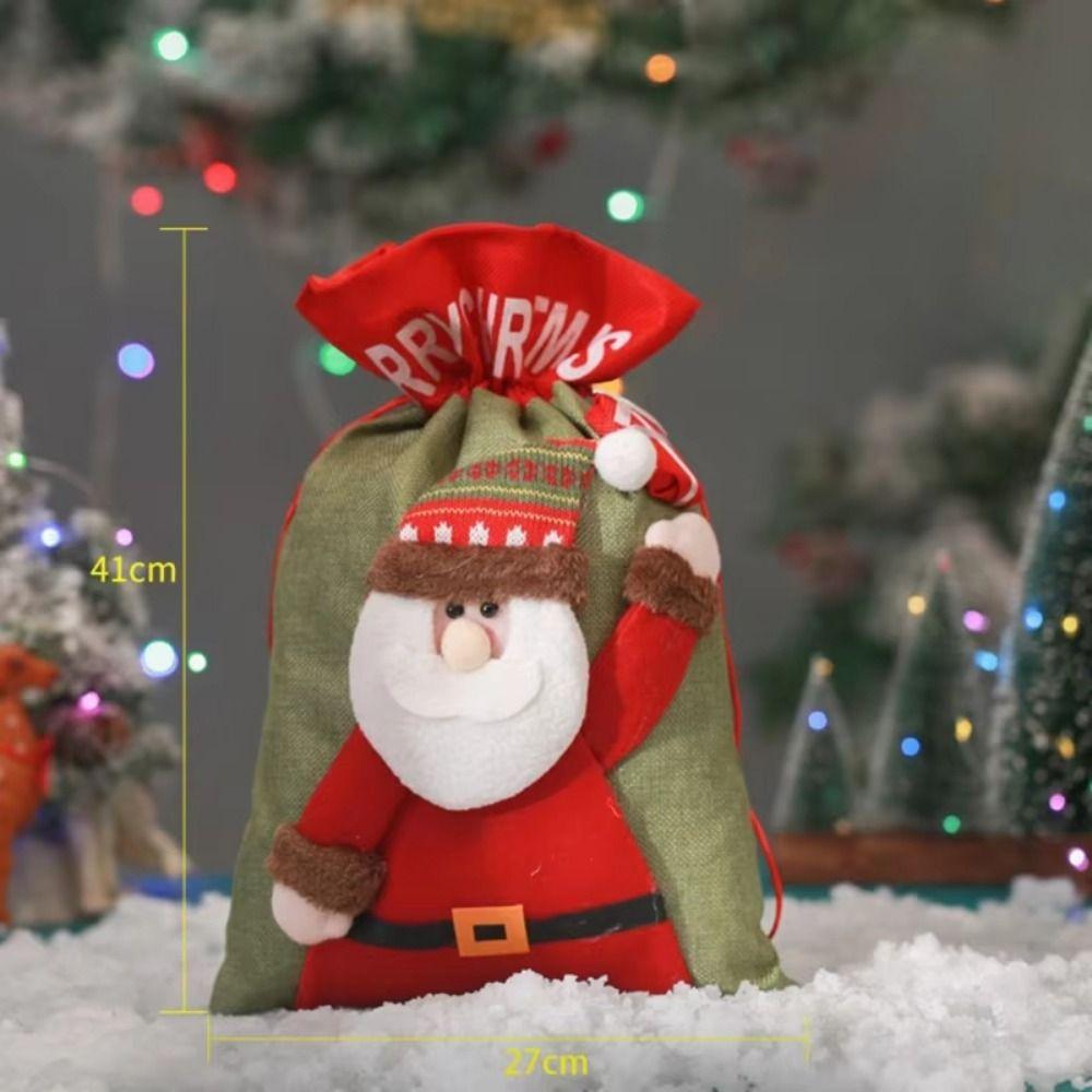 Linen Christmas Gift Bags 3D Drawstring Candy Bags Unique Cute Pattern Gift Bag Home Decor