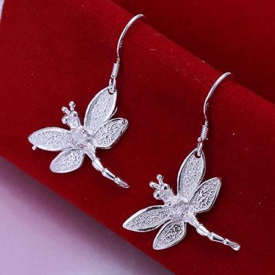 Prezzo di fabbrica di gioielli per orecchino da sposa in pietra intarsiata da donna con design a forma di libellula, bellissimo colore argento carino E009
