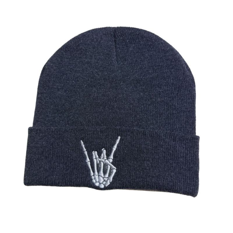 Halloween Knitted Hat, Skull Finger Embroidered Knitted Hat, Winter Warm Hat Personalized Fashion Men and Women