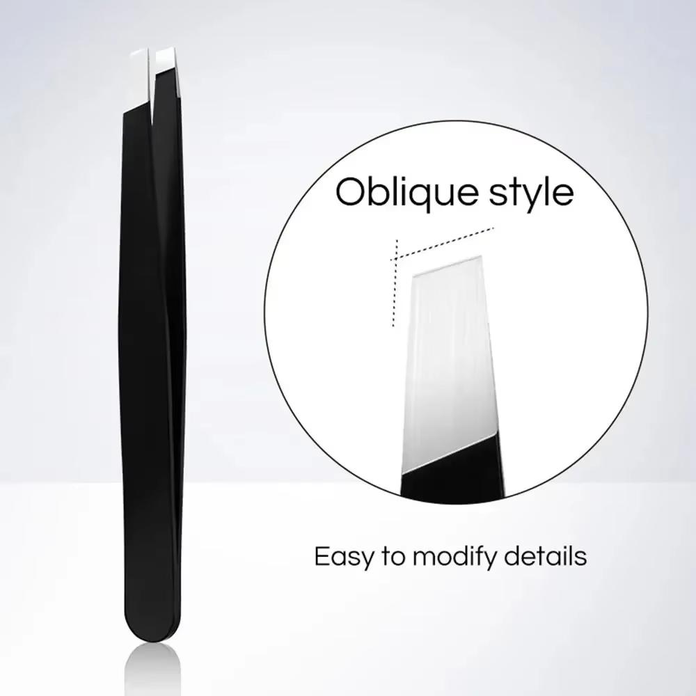 Stainless Steel Black Eyebrow Tweezer with Slant and Flat Point Beauty Tools for Eyelash Tweezer & Ingrown Hair Removal