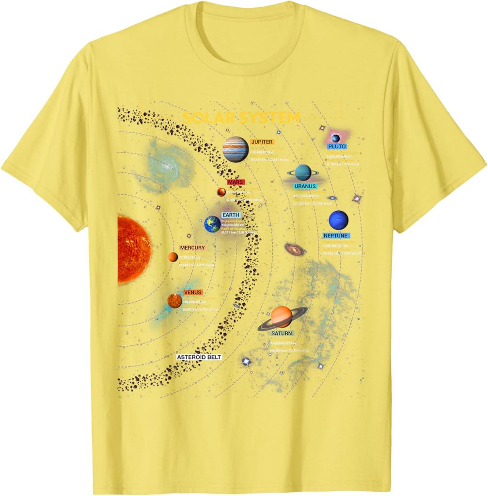 Solar System Planets Graphic Tee Men's Casual Cotton T-Shirt Breathable Trip Wear