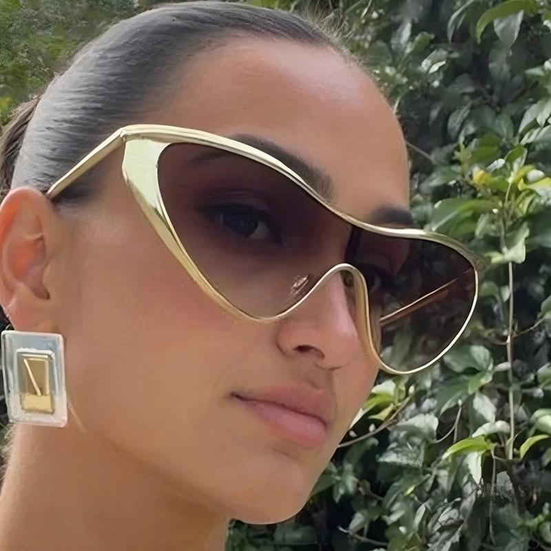 Women's sunglasses, men's and women's fashion metal one-piece cat's eye sunglasses