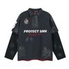Street Tide Brand Wasteland Feng Shui Washing Dirty Dye Old American Jersey Fake Two Pieces Heavy Industry Embroidery Polo Collar Sweater Men