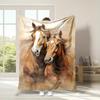 1pc Contemporary Style Reversible Fleece Throw Blanket, Cartoon Horse Print, All-Season Office Nap, Home Gift, Durable Digital