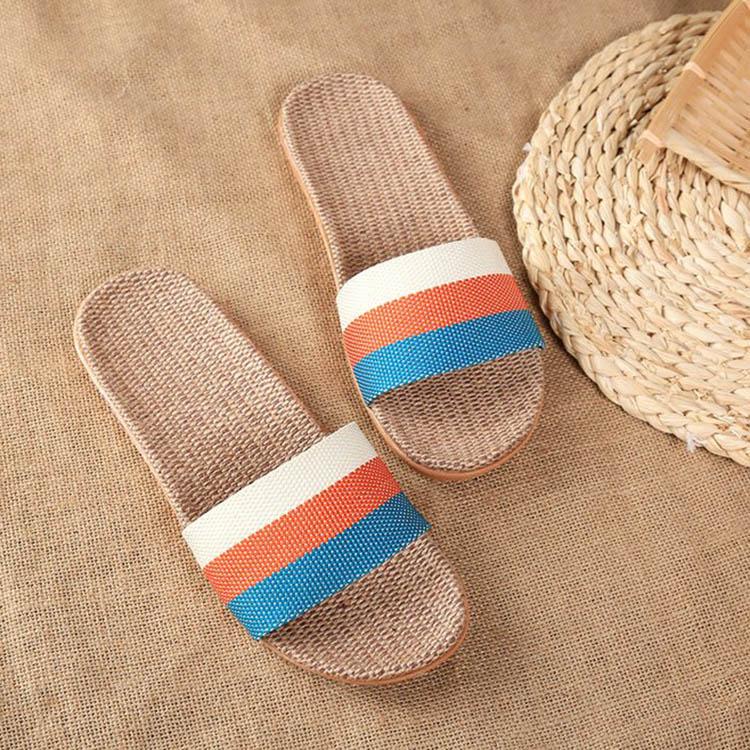 Aphixta Women Slippers Men Flax Indoor Slids Flat Heel Summer Bedroom Slippers Gingham Flax Home Female Male Shoes W