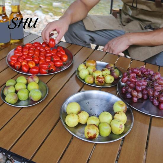 Outdoor Picnic Plate Camping Dinner Stainless Steel Serving Rustproof Integrated Design Heat-Resistant Reusable Dishwasher Safe Feeding