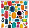 Moderner Mid Century Duschvorhang Retro Geometrisch Bunt Abstrakt Türkis Orange Schwarz Vintage 50er 60er 70er Formen Cartoon Muster