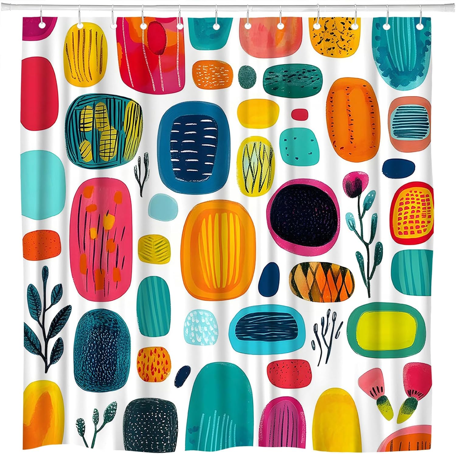 Современная шторка для душа в стиле Mid Century Ретро Геометрическая Цветная Абстрактная Бирюзовая Оранжевая Черная Винтажная Формы 50-х 60-х 70-х Мультяшный Рисунок 90x180CM