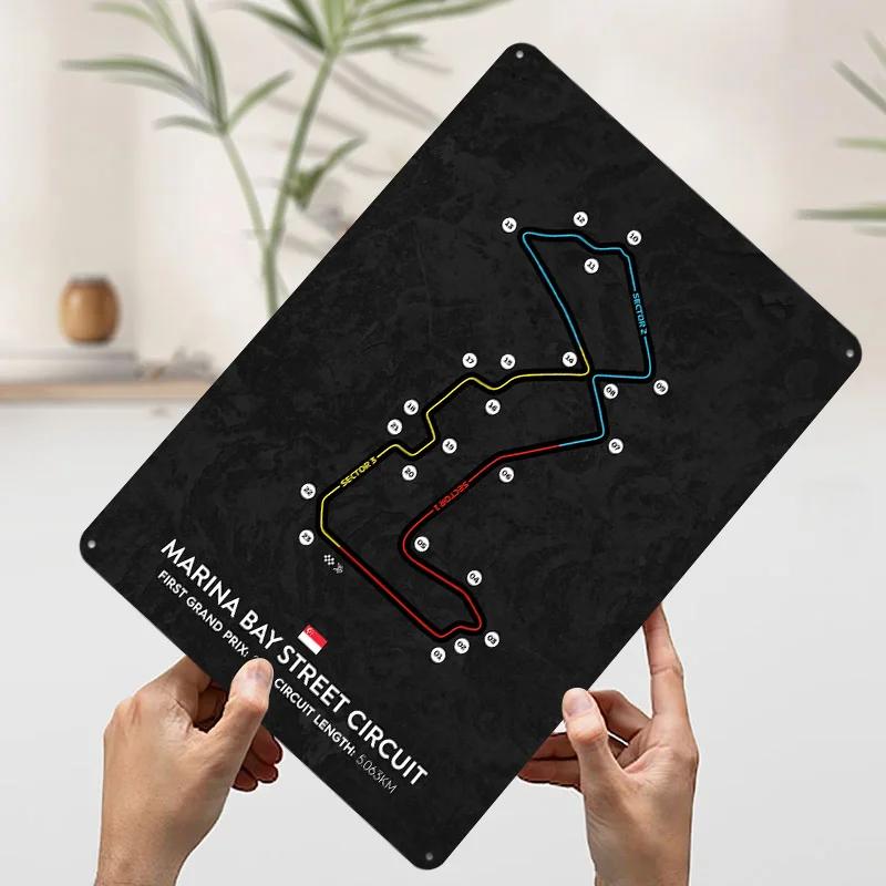 Marina Bay Street Circuit Poster Customized Wall Art Vintage Metal Signs Retro Tin Plaque for Man Cave Decoration Living Room