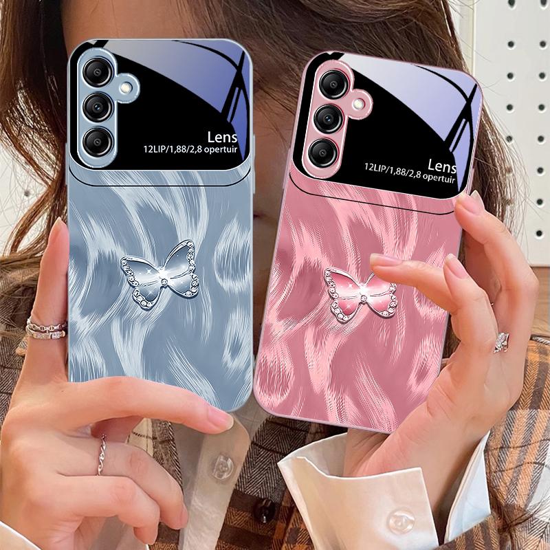 Rosa Diamant Schmetterling Für Samsung A73 72 71 A70 56 55 54 A53 52 51 50 42 A35 A34 33 32 31 26 25 24 23 22 30 Glas Handyhülle