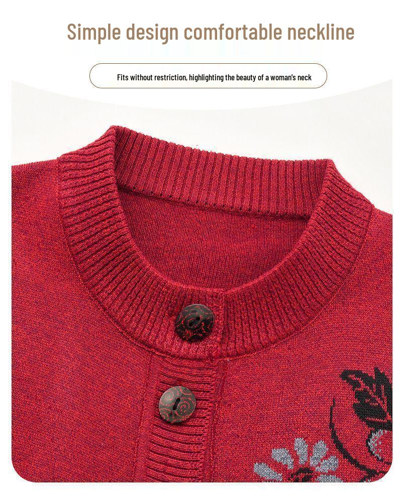 Grandma's Cozy Knit Cardigan: Spring & Autumn Loose Long-Sleeved Sweater for Elderly Women