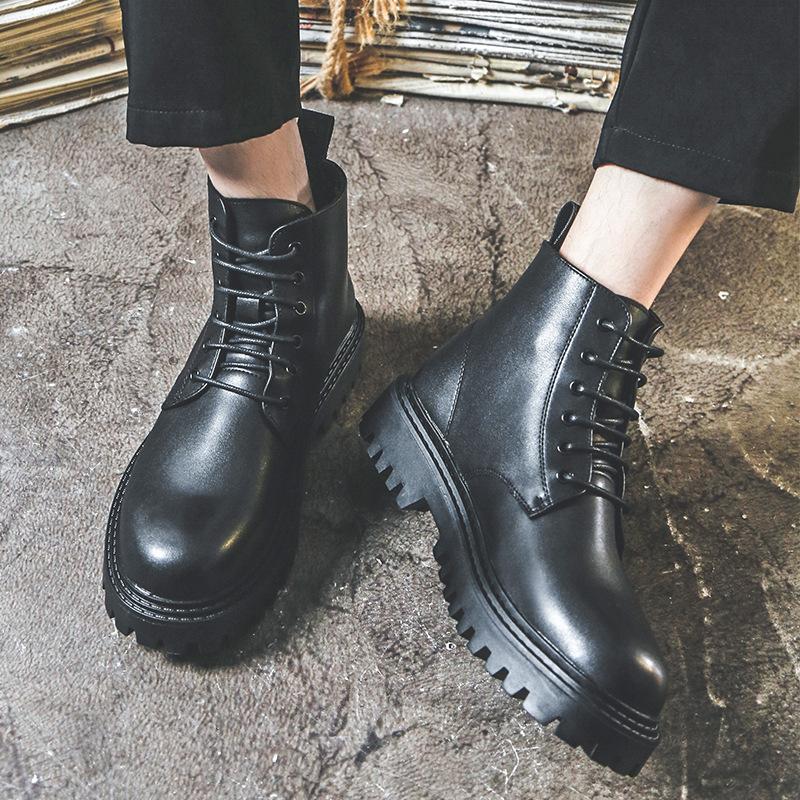 Martin Boots Men'S High-Top Leather Shoes British Style Thick-Soled Heightening Medium-Top Men'S Boots 12511-J