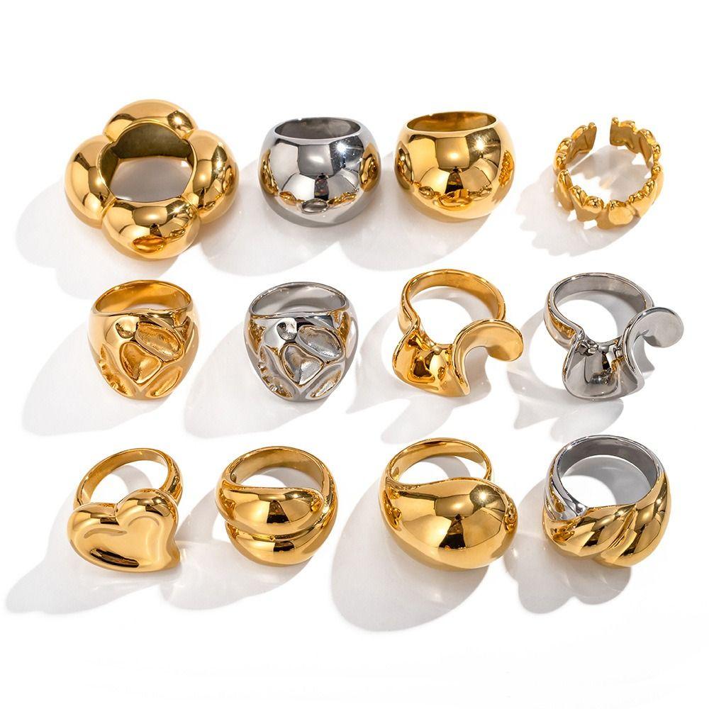 Stainless Steel Exaggerated Ring Smooth Vintage Finger Ring Exquisite Geometric Ring  Wedding