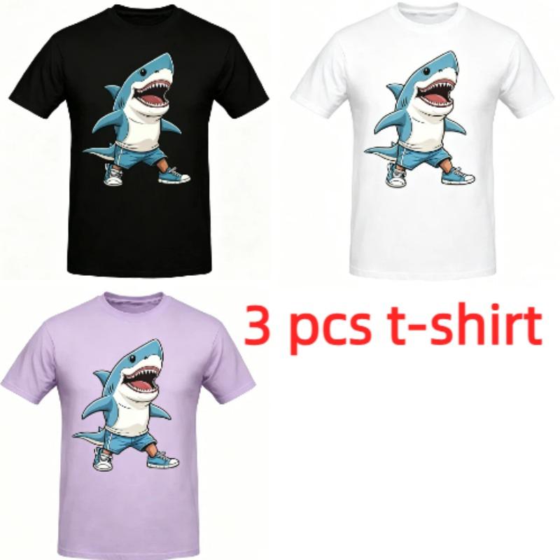 Cartoon Shark Monster Print Men's T-Shirts Summer Fashion Street Outdoor Casual T-shirt Tops for Men's and Women's Tees Top