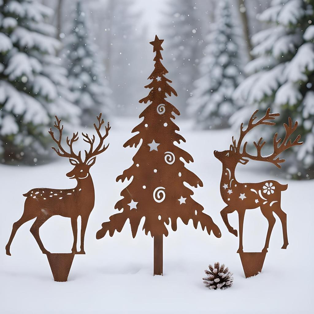 3pcs Metal Christmas Yard Signs Rust-Resistant Outdoor Holiday Decor Set Festive Lawn Stakes for Garden, Porch & Winter Display