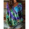 Women's Autumn Long-Sleeve T-Shirt V-Neck Loose Fit Patchwork Style with Irregular Geometric Print Trendy Street-Style Top