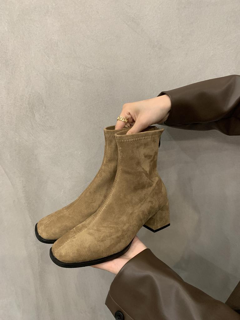 Coarse Heel Khaki Small Short Boots Women's Shoes Autumn and Winter Korean Foreign Style Ankle Boots Martin Boots