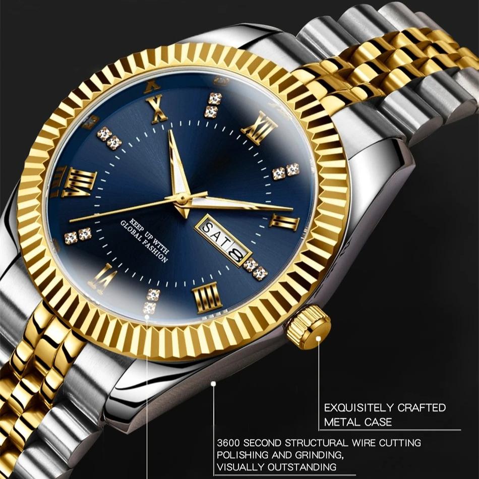 Armbanduhr für Herren Edelstahl Datum Quarz Uhr Wasserdicht Leuchtend Lässige Uhren