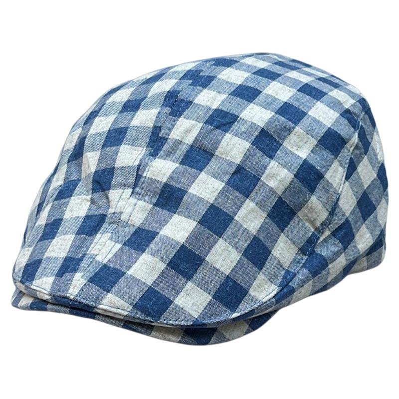 Cotton And Linen Plaid Breathable Forward Hat Casual Face Peaked Cap Women'S Summer Retro Japanese Retro Newsboy Hat