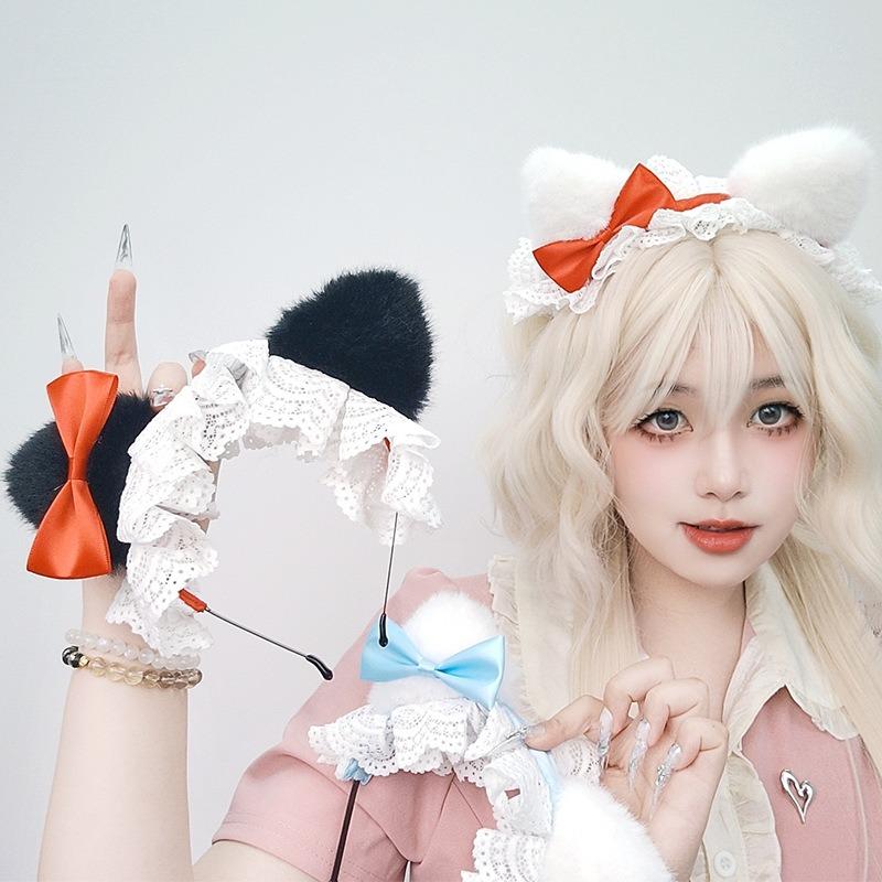 Handgemachtes Lolita Tierohr Mädchen Stirnband Comic-Con Eternal Walnut cos Requisiten Katzenohren Stirnband Katzenschwanz Set