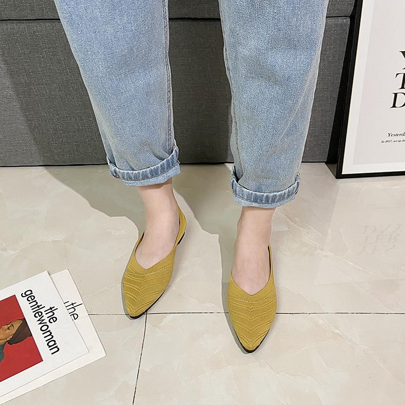 Fashion 2025 Fashion Breathable Mustard Yellow Ballet Flats Pointed Toe Slip On Loafers Women Casual Soft Rubbler Sole Boat Shoes