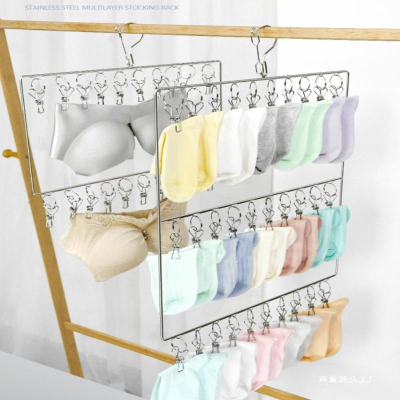 Stainless Steel Hanger, Multi-Clip Drying Socks, Hanging Socks Rack, Multi-Functional Drying Underwear, Windproof And Cool Socks Rack