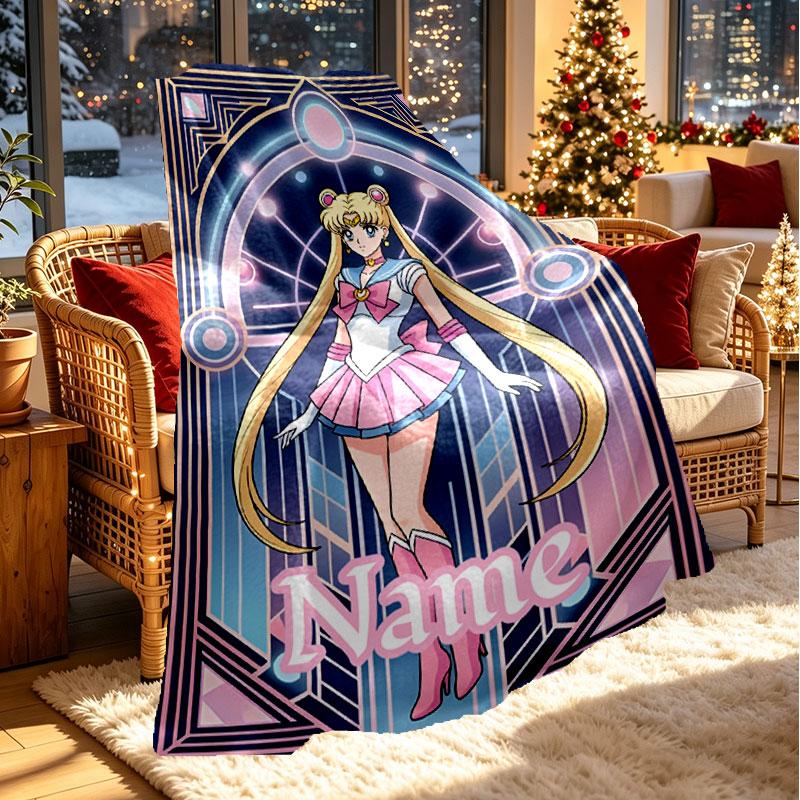 Custom Name Personalized Sailor Moon Print Blanket, Home Decor, Bedroom, Sofa, Camping, Couch, Gifts for Birthday Christmas