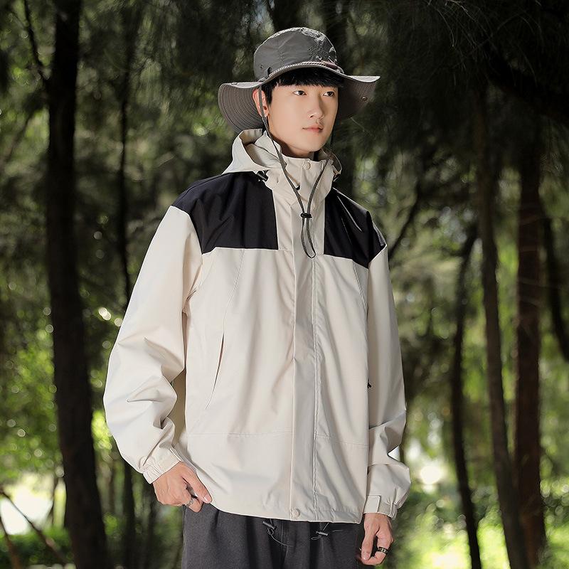 Outdoor Men's Hooded Sports Jacket with Color Blocking Waterproof and Windproof Jacket Mountaineering Jackets for Unisex