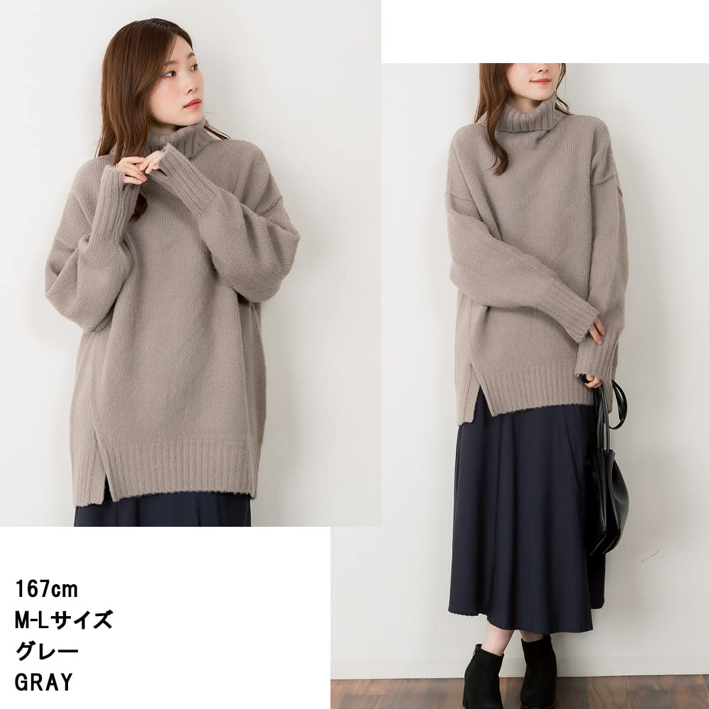 Side Slit Gray [atONE] ATN-0026 Off-Neck Sweater, Women's, M-L,