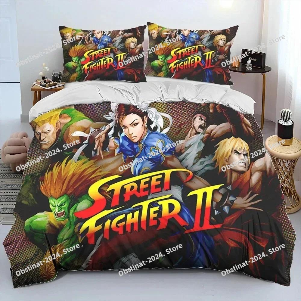3D Street Fighter Retro Game Bedding Set Printed Bed Set Duvet Cover Sheet Pillowcase Bed Soft Quilt Cover Full Queen King Size