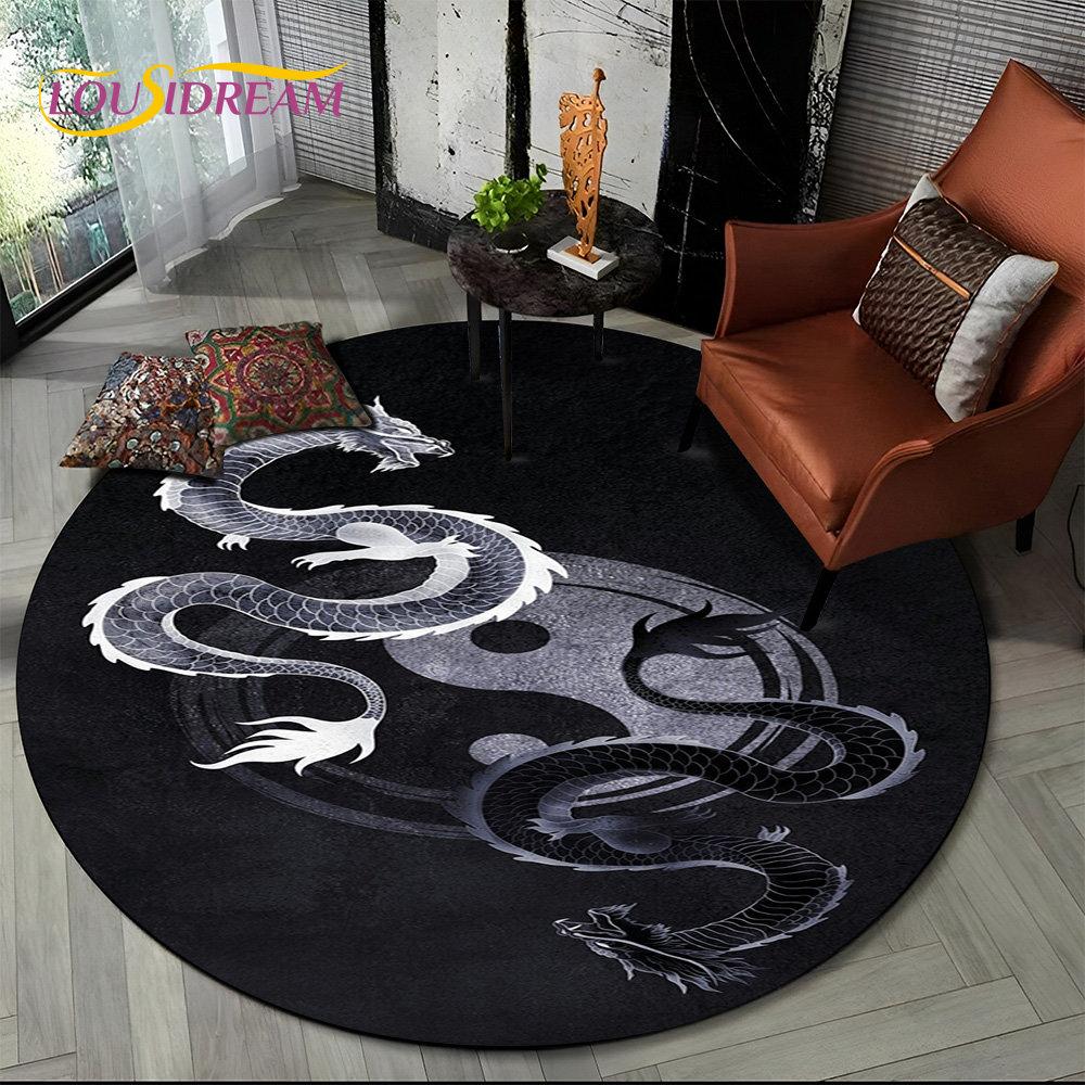 Tai Chi Bagua Yin Yang Round Area Rug –Taoist Symbol 3D Design – Non-Slip Floor Mat for Living Room, Bedroom or Meditation Space