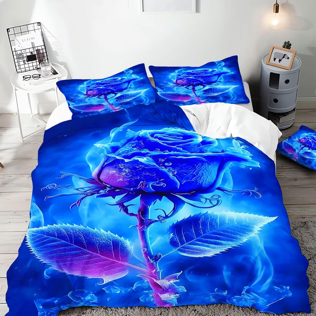 3D Red Rose Water Drop Duvet Cover Set Dark Floral Print Bedding Quilt Cover With Pillowcases Single Full Queen King Bedroom
