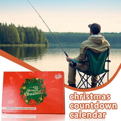 Fishing Calendar Advent 24-Day Christmas Fishing Bait Kit Countdown Calendar 2025 Waterproof Survival Kit For Angler Fisherman