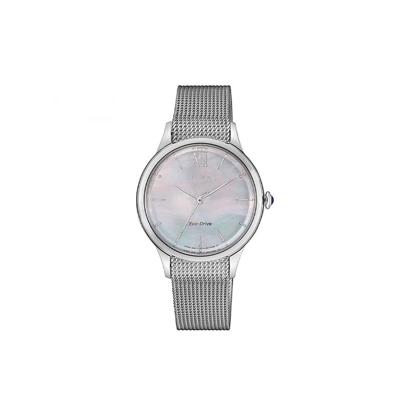 

CITIZEN Waterproof 50 Meters Solar Quartz Steel Strap Women s Watch Silver Dial EM0810-84D синій