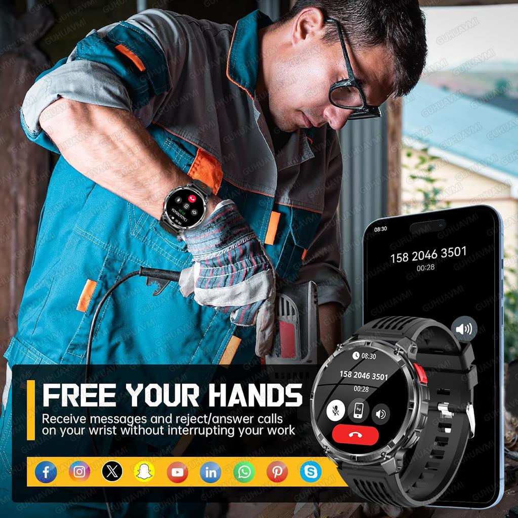 2026 New Men Bluetooth Call Smart Watch Military Built-in GPS Compass Barometric Altimeter 30ATM Waterproof Bluetooth Call Smart Watch