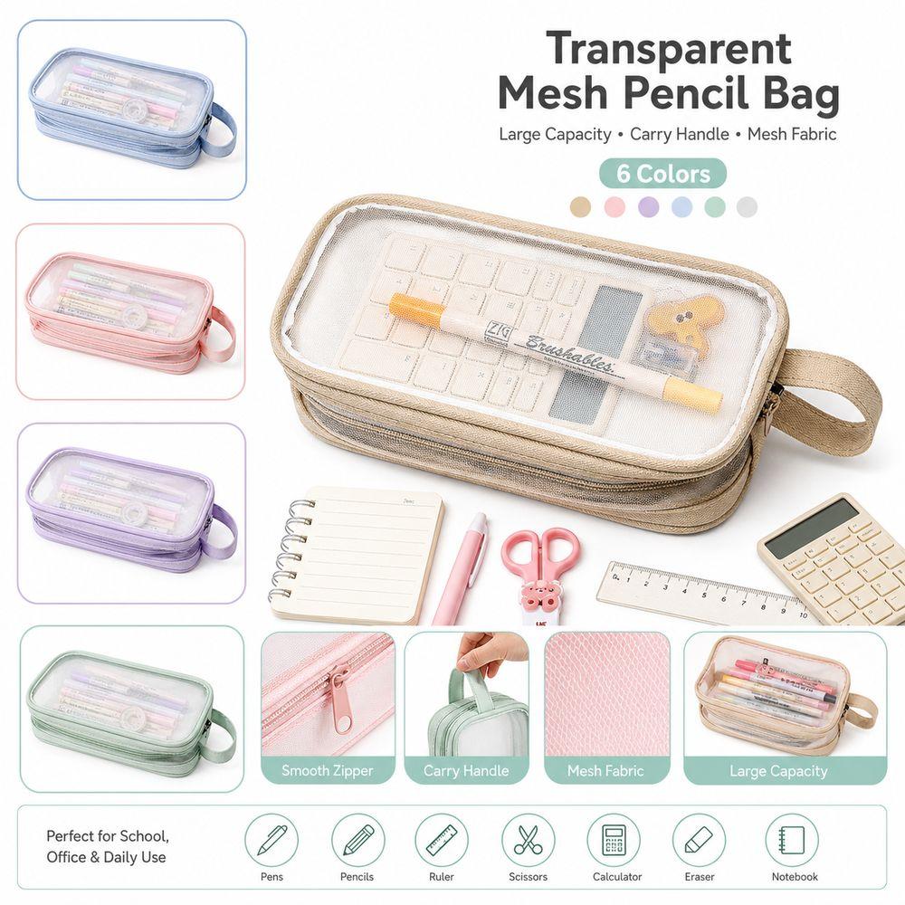 Transparent Pencil Case Mesh Stationery Pouch New Pen Organizer Bag Stationery