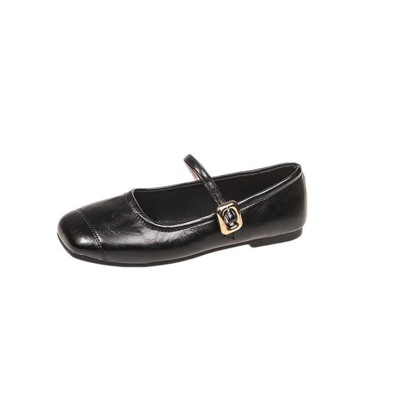 Retro square head shallow mouth Mary Jane shoes women's autumn one-word buckle single shoes student flat women's shoes