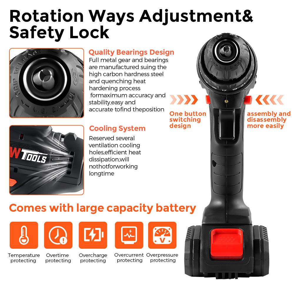 Electric Screwdrivers POWTOOLS - 21V - 1 Batteries Lithium + 28 Accessoires + Chargeur
