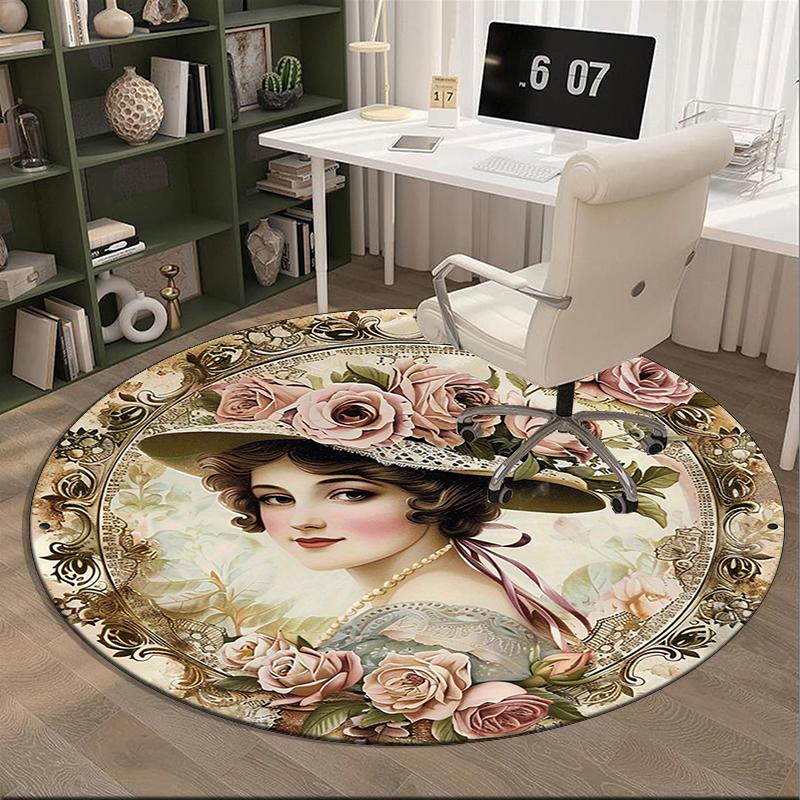 Floral Fantasy: Child's Garden Round Carpet Chair Cushion Round Entryway Rug, Soft Round Rugs for Living Room, Bedroom, Circle Carpet Decor Gifts