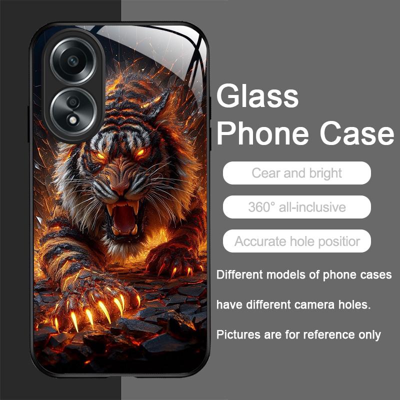 Golden Black Tiger Stripe Flame Print Tempered Glass Phone Case for OPPO Realme 13 Pro Plus 12 11 10 9i C55 X7 GT Neo 2 3T Cover