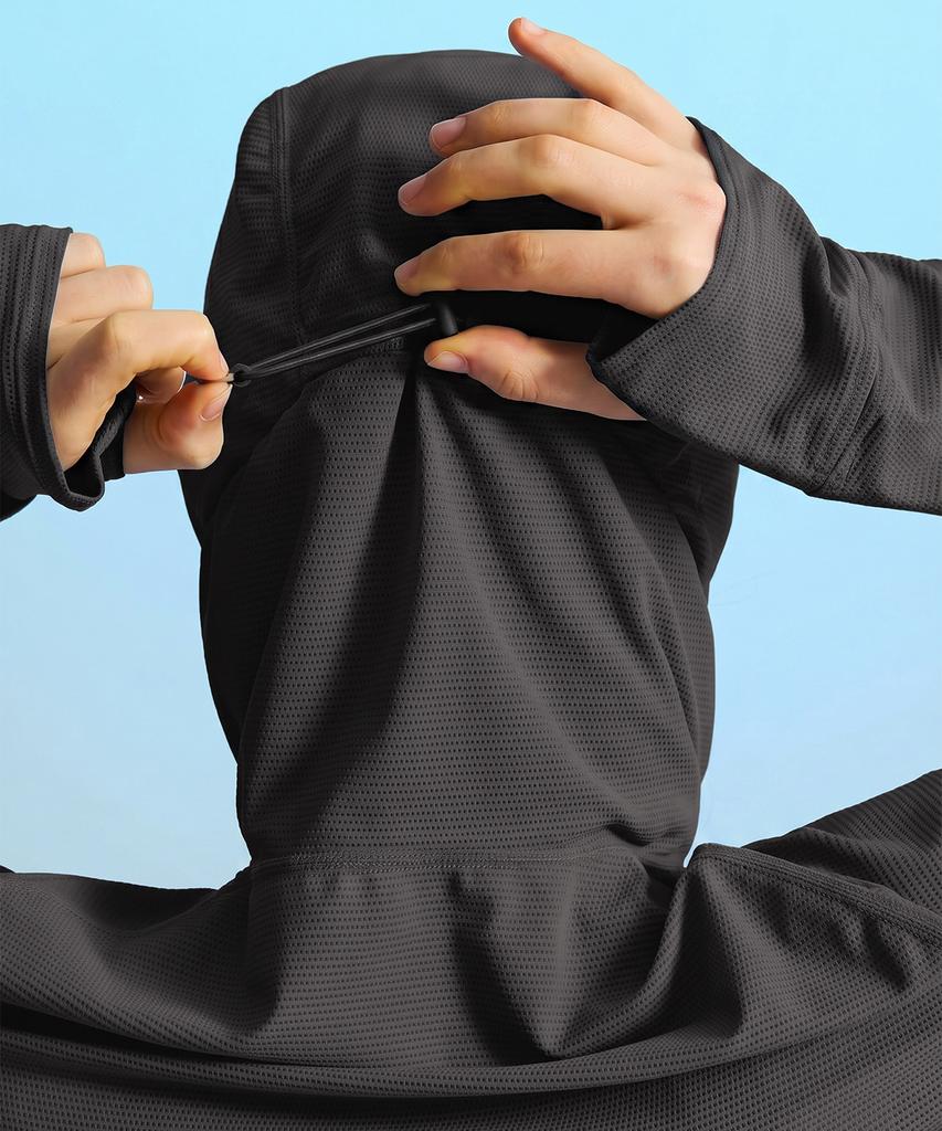 Leijibi Tech Flow Hydro Performance Loose Fit Hooded Zip-Up Rash Guard W Charcoal